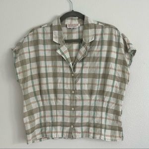 Vintage Sugar Co. LTD Button-Down Blouse in Neutral Plaid size L